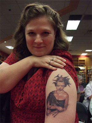 This is Allie and her brand spanking new knitting tattoo.